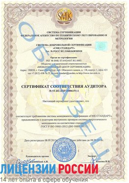 Образец сертификата соответствия аудитора №ST.RU.EXP.00006191-1 Сатка Сертификат ISO 50001