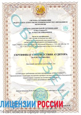 Образец сертификата соответствия аудитора №ST.RU.EXP.00014300-1 Сатка Сертификат OHSAS 18001