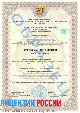 Образец сертификата соответствия Сатка Сертификат ISO 22000