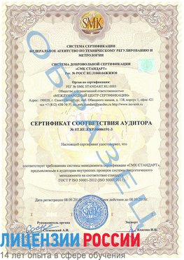 Образец сертификата соответствия аудитора №ST.RU.EXP.00006191-3 Сатка Сертификат ISO 50001
